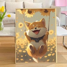 Kingfishe DIY 명화 그리기 세트 40 x 50 cm 강아지 고양이 꽃 유화 붓 증정 한국 강아지-9