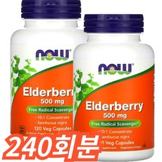 나우푸드 엘더베리 농축 500mg 식물성 120캡슐 삼부커스 열매 베지캡슐, 240회분, 1개
