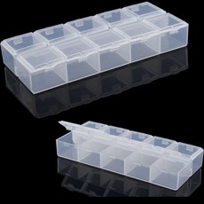 [1+1] 여행용 투명 PP 알약 보관함 케이스 휴대용 약통 직사각 10구 알약함 10칸, 2개