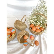 2023년 부활절 달걀 계란 꾸미기 스티커 바구니 포장 선물, 11-4) 라탄바구니-대