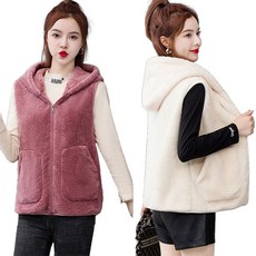 HAPPY 뽀글이 아웃도어 기모 후드 조끼 도톰 양면 플리스 민소매 자켓 여성용 베스트 빅사이즈