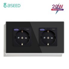 BSEED-1/2/3 갱 벽 터치 스위치 1 웨이 유리 센서 스위치 플러스 EU 벽면 소켓 유형-C USB 20W 전원 콘센트 고속 충전 2.1A, 1개
