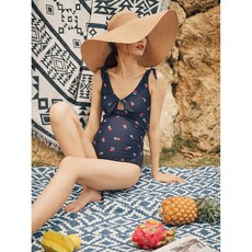 임산부 비치웨어 수영복 스파 발리웨어 체리 프린트 점프슈트