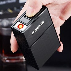 NO10 FOCUS USB 충전식 라이터 일체형 일반 슬림 자석 메탈 담배 케이스 20개비 방수 담배갑, pt010골드, 20개