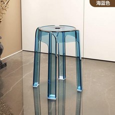 투명벤치 낮은 등받이없는 사각 현관 화장대 스툴 의자 아크릴 플라스틱, 투명 블루독일