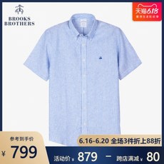 생활도움 Brooks Brothers/부커 형제 남성 20 여름 린넨 소재 핀스트라이프 반팔 캐주얼 셔츠