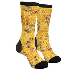 Men's Honey Bees On A Honey Combs Athletic Socks Novelty Crew 남성용 벌집 위의 꿀벌 운동 양말 참신한 승무원 드레스 양말 선