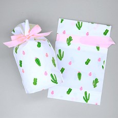 선물포장 비닐백 구디백 리본 선물 포장지 사탕 포장 비닐, 선인장, 50매