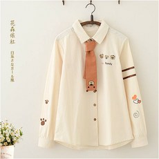 긴팔와이셔츠 긴팔남방셔츠 긴소매셔츠 가을옷 학생 애니메이션 자수 소녀 말괄량이 아가씨 큐트 곰돌이 넥타이 여성