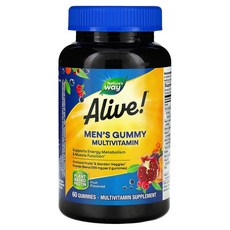 네이쳐스웨이 Alive 얼라이브 남성용 컴플리트 종합멀티비타민 과일맛 구미 60개, 130 카운트