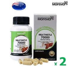 (2통)뉴질랜드 모에버 고함량 프리미엄 밀크씨슬 70000mg 60 식물성 캡슐 실리마린 560mg 유기농 효능, 2개, 60정