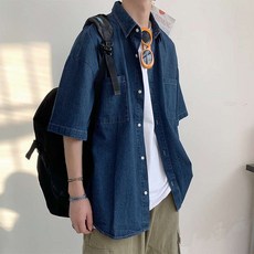 데님반팔셔츠 연청 진청 남성 여성 키작녀 루즈핏 오버핏 여름 쿨 셔츠