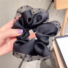 머리밴드 1 여성 헤어 밴드 액세서리 시폰 여자 레이스 도트 넥타이 베젤 포니 테일 머리띠