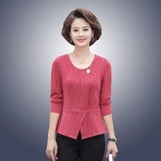 여성상의티셔츠 중년 가을 신품 긴팔 이너셔츠 4050 세 하프기장 마담 엄마옷 체형커버티셔츠