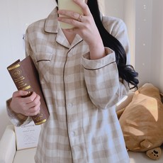 루다벨 피치 기모 체크 커플 수면 잠옷 세트