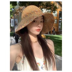 유유라키 여름 와이어 밀짚 라탄 버킷햇 모자