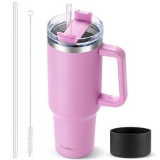 손잡이와 빨대가 있는 1.2L 40온스 텀블러 핑크 단열 여행용 머그 아이스 커피 컵 재사용 가능한 스테인리스 스틸 물병 음료를 34시간 동안 차갑게 유지 엄마 할머니를 위한, B-퍼플, 1개