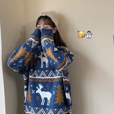 크리스마스 오버핏 하프 하프 니트 스웨터