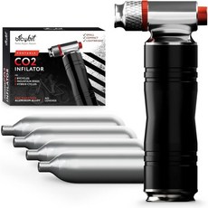  Homiom 4개의 CO2 카트리지가 있는 Bicyckit 자전거 타이어 인플레이터 – 도로 및 산악 자전거용 Presta Schrader 밸브 호환 평평한 곳을 고정하기 위한 