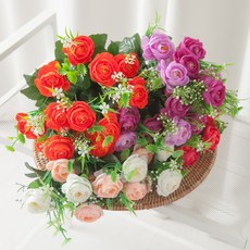 (3+2)믹스동백부쉬 44cm 조화 성묘 산소 납골당 꽃 부쉬 FAGAFT, 핫핑크