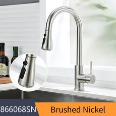 싱크대 호수 주방 수도꼭지 블랙 컬러 표면 냉온수 싱크 풀 아웃 홀 탭 866068, CHINA, 866068 Brush Nickel_해외협력사, 1개