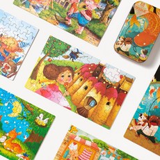 율아트 명작 동화 틴케이스 퍼즐 60pcs 14종 이솝우화 어린이 장난감 집콕 미술 놀이, 틴케이스 퍼즐:숲속이야기(동물), 혼합, 1개