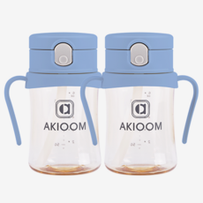 아키움 PPSU 원터치 빨대컵 2종세트, 원터치200ml+원터치200ml, 블루, 블루