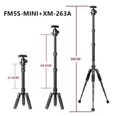스마트폰삼각대 XILETU FM5S-MINI 휴대용 경량 여행 스탠드 탁상 비디오 미니 삼각대 360 도 볼 헤드 카메라 DSLR용, 02 FM5S-MINI XM-263A