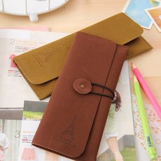 에코벨 빈티지 가죽 파우치/필통 용돈봉투 지폐지갑 통장지갑, 빈티지 가죽 파우치 진브라운