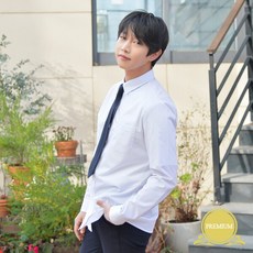 [지앤제이커머스] 교복몰 프리미엄 스판 남성 화이트 셔츠 (파랑체크)