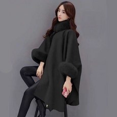 YAPOGI S-5XL 빅사이즈 퍼 카라 하프 모직코트 망토 케이프코트 망또가디건 외투여성