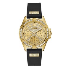 GUESS 골드톤 스테인리스 스틸 크리스탈 시계 블랙 (U1160L1) 237551