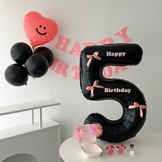 하피블리 레터링 가랜드 블랙 숫자풍선 생일 파티 용품 세트, 핑크, 숫자풍선05