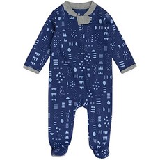 The Honest Company 베이비 오가닉 코튼 풋 파자마 수면 게임 (3-6 Months Pattern Play Navy)