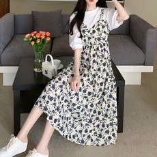 오로라 페이크 투피스 원피스 루즈핏 플라워 롱 원피스