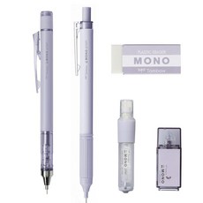 톰보 연필 MONO 미네랄 컬러 문방구 세트 시아 퍼플 (샤프펜 0.5mm×2개 지우개×2개 수정테이프 포함) PCC-543EAZ, 순보랏빛 - 보라톰보