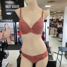 보디가드 풀컵 레이스 브라 노라인 햄 팬티 세트 살몬컬러