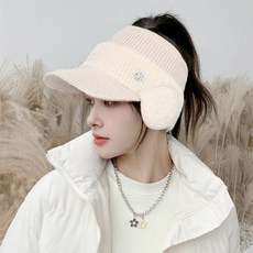 엠크루엘 겨울 골프모자 여성 방한 캡 귀마개 귀도리 모자, 아이보리