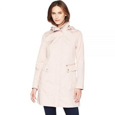 Cole Haan 여성용 패커블 리본 달린 후드 레인 재킷 올리브