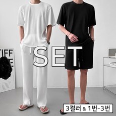 [SET]스판 플리츠 반팔 반바지 와이드팬츠 셋업(3color) - 팬츠셋업