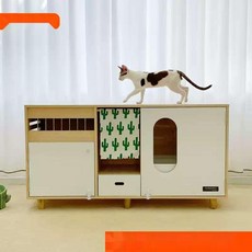 고양이 화장실 원목 대형 서랍 수납 냄새 악취 방지 모래날림 두마리, 이중 고양이 화장실 수납장 + 배변상자 2개, 1개