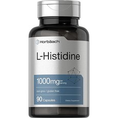 Horbaach L-히스티딘 1000mg 90캡슐 GMO 프리 및 글루텐 프리 의약품 등급, 1개, 90정