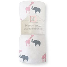 SwaddleDesigns Marquisette 추가 스티치 담요 코튼 모슬린 핑크 Safari Fun (Swaddle Pink Safari Fun), Swaddle Pink Safari Fun