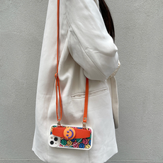 아코케이스 아이폰 14 아이폰14프로 컬러 스마일 몽실 패턴 오렌지 크로스 바디 핸드 스트랩 휴대폰 케이스 아이폰13 12 11 프로 맥스 플러스