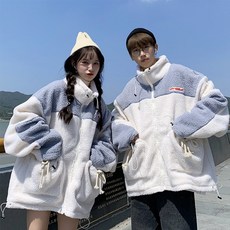 시벨롬부티크 커플 씨애틀 뽀글이 오버핏 배색 양털 후리스