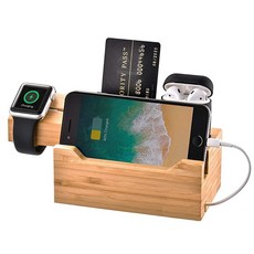  MOZOWO Bamboo Desktop 3 USB HUB 충전 도크 스테이션 충전기 홀더 거치대 스탠드 아이폰 13 12 11 프로 맥스 XS X 8 플러스 애플 워치 2 4 / 