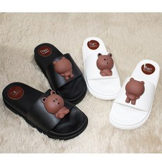 완우유통 곰돌이 브라운 쿠션 사무실 슬리퍼 뮬 3.5cm