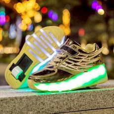 롤러슈즈 롤러신발 Heelys 이륜 아동 폭주화 USB 충전등화 날개반짝이 휠 스케이트 학생 단륜 롤러화, 01 CD02골드 단륜 충전