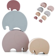 유이스 귀여운 네스팅 인형 러시아 마트료시카 4PCS 코끼리 모양 쌓기 몬테소리 유아용 교육용 장남감 세트(Set) 프레전트용 촉감이 좋은 이빨, Elephant, 1개