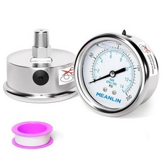 MEANLIN MEASURE 0~300Psi 액체 충전 압력 게이지 스테인리스 스틸 316 스테인리스 스틸 조인트 0.6cm(1/4인치) NPT 6.4cm(2.5인치) 페이스, Back Mount